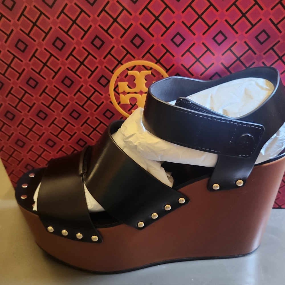 TORRY BURCH Black and Brown Platform Sandals - Picture 7 of 10